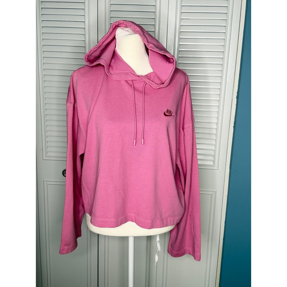 Nike Hoodie Women Medium Pink Excellent Sportswear Essential Cropped CJ3740-693